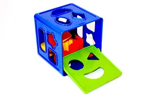 5 Shape Plastic Geometric Blocks Stacker Puzzle Stacking Set | for Todder Kids Boys  Girls | Toys for 1 + Year Old | Toys for 3 Year Old boy | Shape Sorter Toys for Toddlers (Cube Shape 18)-thumb3