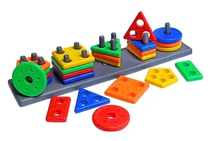Intellectual Smart Activity Fun and Learning Geometrics - Shape Matching Five Column Blocks - Color Choose Stacking Block Game - Early Development Activity, Educational and Learning Toys-thumb1