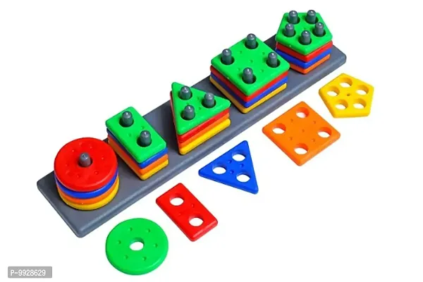 Intellectual Smart Activity Fun and Learning Geometrics - Shape Matching Five Column Blocks - Color Choose Stacking Block Game - Early Development Activity, Educational and Learning Toys-thumb3