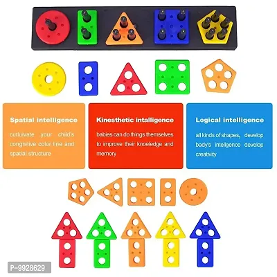 Intellectual Smart Activity Fun and Learning Geometrics - Shape Matching Five Column Blocks - Color Choose Stacking Block Game - Early Development Activity, Educational and Learning Toys-thumb4