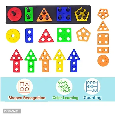 Intellectual Smart Activity Fun And Learning Geometrics - Shape Matching Five Column Blocks - Educational  Learning Toys Sorter - Color Choose Stacking Block Game For Kids Baby - 1 2 3+ Year Activity