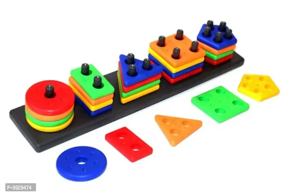 Plastic Geometric Puzzle Stacker Shape Sorter Stacking Set Kids Games Age 3+ Activity Toys Creative Buildings Bricks  Blocks Learning Gift Boys-thumb2