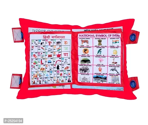 Learning Cushion Pillow Book for Kids | Includes English and Hindi Numbers, Animal Names Red Color-thumb0