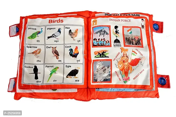 Kids Learning Cushion Pillow Cum Book with English and Hindi Alphabet, Numbers, Animal Names | Velvet Cushion Book for Interactive Learning for Children-thumb0