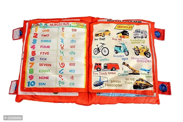 Kids Learning Cushion Pillow Cum Book with English and Hindi Alphabet, Numbers, Animal Names | Velvet Cushion Book for Interactive Learning for Children-thumb3