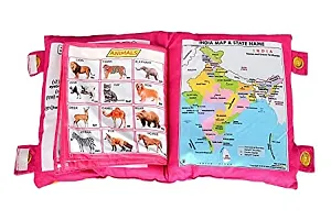 Kid's Learning Cotton Pillow Cum Book with English and Hindi Alphabets, Numbers, Animals Names Learning for Kids Velvet Cushion Book, Multicolor-thumb1