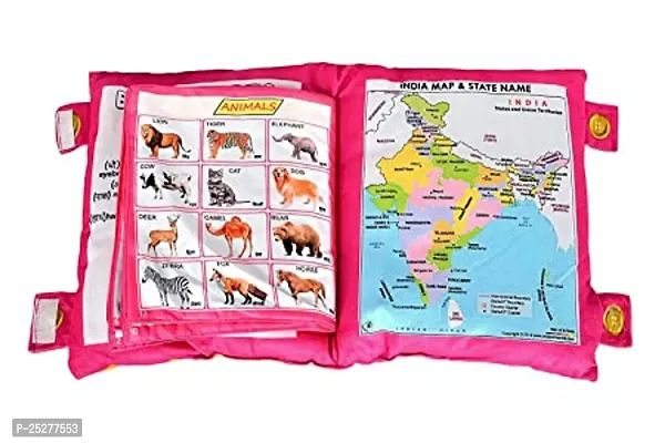 Kid's Learning Cotton Pillow Cum Book with English and Hindi Alphabets, Numbers, Animals Names Learning for Kids Velvet Cushion Book, Multicolor-thumb2