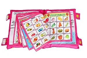 Kid's Learning Cotton Pillow Cum Book with English and Hindi Alphabets, Numbers, Animals Names Learning for Kids Velvet Cushion Book, Multicolor-thumb2
