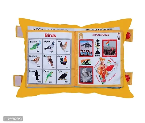 Kid's Learning Cushion Pillow Cum Book with English and Hindi Alphabets, Numbers, Animals Names | Velvet Cushion Book for Interactive Learning for Kids