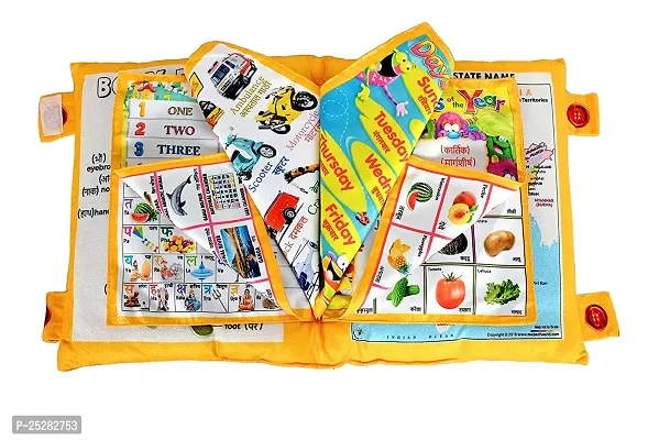 Kids Learning Cushion Pillow Cum Book with English and Hindi Alphabet, Numbers, Animal Names | Velvet Cushion Book for Interactive Learning for Children-thumb2