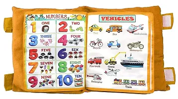 Kid's Learning Cotton Pillow Cum Book with English and Hindi Alphabets, Numbers, Animals Names Learning for Kids Velvet Cushion Book, Multicolor-thumb1