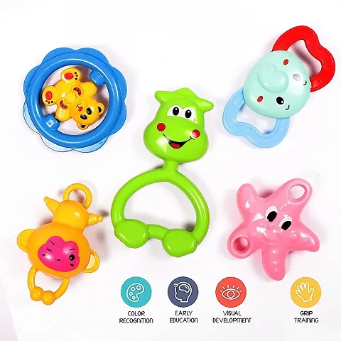 Multi Colored Non-Toxic Baby Rattle Teether Toys for Kids