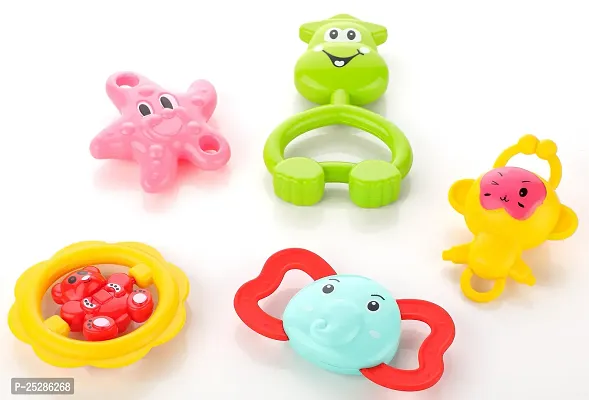 Baby Rattle Toy Set For Toddler Kids - Attractive, Cute, Colorful Rattles Teeth able Toy Set For Babies - Shake hands  follow the rhythm toys - Fine Motor Skills - Pack Of 5 Pieces-thumb5