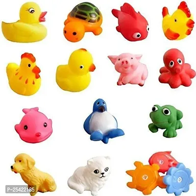 Non Toxic, 100 % Safe Bath Toys Set of 12 Pcs Chu Chu Colourful Animal Shape Toys for New Born Babies, Fun Bath time Buddies for Toddlers Pack of 12, Multicolour (Colours  Characters May Be Different