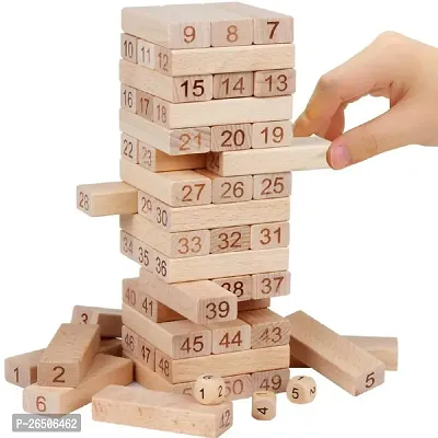 Wooden Building Blocks Puzzle 54 Pcs Challenging 4pcs Dice Wooden Blocks Stacking Game Maths,Tumbling Tower 54 Pcs with 4 Dices Game for Adults  Kids.-thumb4