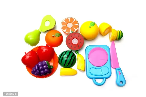 Realistic Sliceable 7 Pcs Fruits Cutting Play Toy Set (5 Fruits and Vegetables Plus Board and Knife)