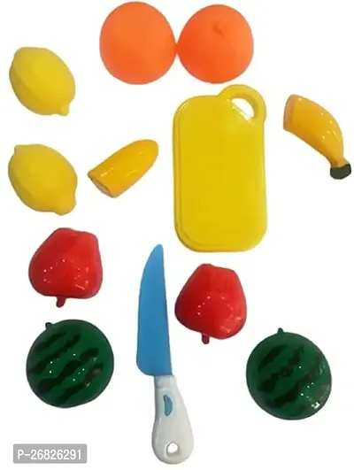 Realistic Sliceable 7 Pcs Fruits Cutting Play Toy Set (5 Fruits and Vegetables Plus Board and Knife)