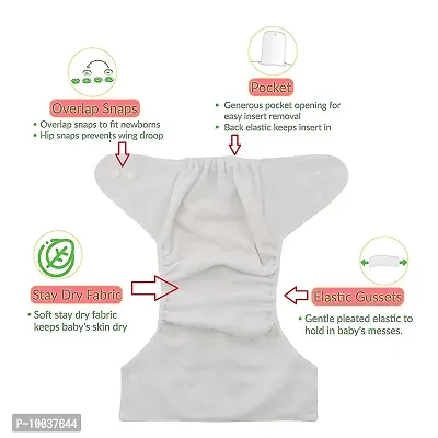 Teri Beri Baby's All in One Washable Reusable Adjustable Cloth 2 Diapers with 2 White Inserts (Assorted Colour)-thumb3