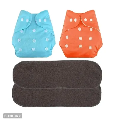 Teri Beri Baby's All in One Washable Reusable Adjustable Cloth 2 Diapers with 2 Inserts (Assorted Colour)