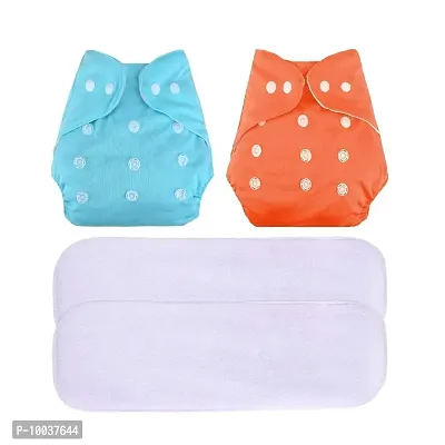 Teri Beri Baby's All in One Washable Reusable Adjustable Cloth 2 Diapers with 2 White Inserts (Assorted Colour)-thumb0