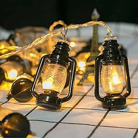 AADGEX Lantern String Light Battery Decorations, Black /10 LED Yellow Fairy Rice Light Lamp-(1 Piece,Solar powered,Metal)