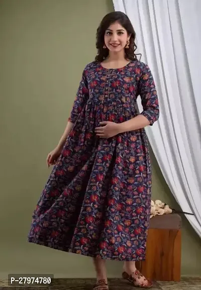 Indo western Blue Printed Rayon Gown