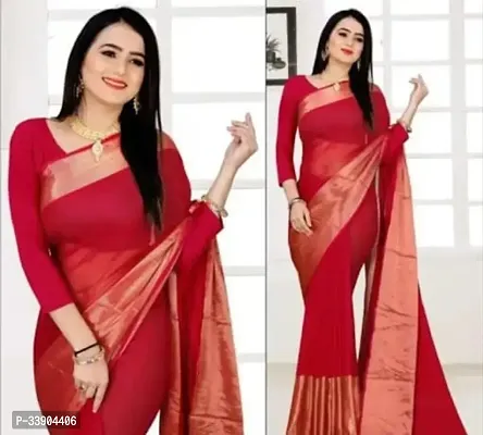 Stylish Red Chiffon Printed Saree With Blouse Piece For Women-thumb0