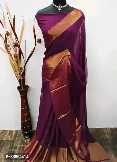 Stylish Purple Chiffon Printed Saree With Blouse Piece For Women-thumb0