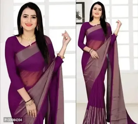 Stylish Purple Chiffon Printed Saree With Blouse Piece For Women-thumb0