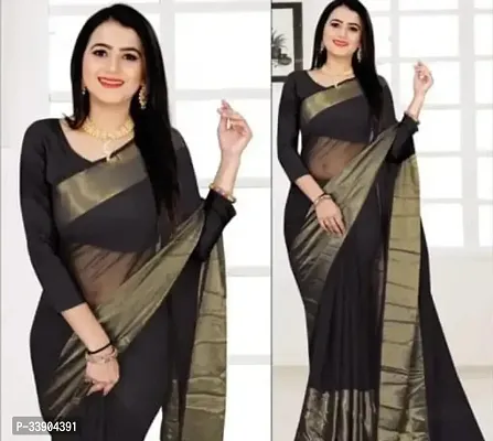 Stylish Black Chiffon Printed Saree With Blouse Piece For Women-thumb0