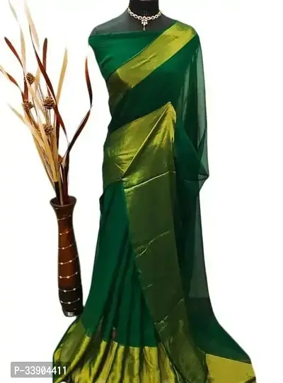 Stylish Green Chiffon Printed Saree With Blouse Piece For Women-thumb0