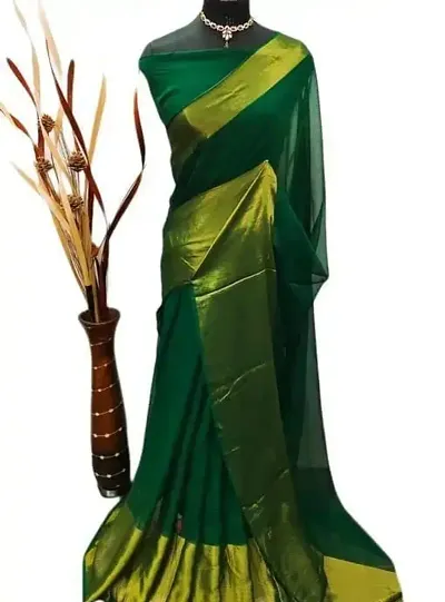 Chiffon Zari Border Sarees with Blouse Piece