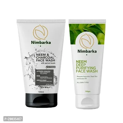 Nimbarka Neem  Activated Charcoal Facewash Deep Cleansing  Oil Control 100 ML + Neem Deep Purifying 100 ML