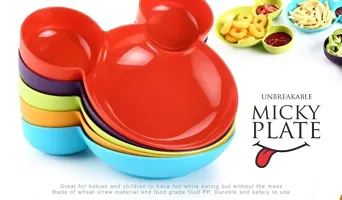 Unbreakable Eco-Friendly Plastic Mickey Minnie Shaped Small Food Serving Plate Multicolor Set of 3-thumb1