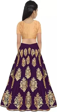 Girl's Raw Silk Semi Stitched Lehenga Choli Set (buto 4-15_Purple_6 Years-7 Years)-thumb1