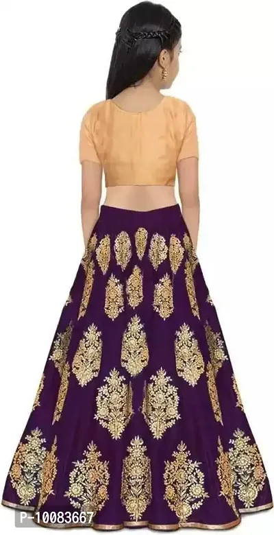 Girl's Raw Silk Semi Stitched Lehenga Choli Set (buto 4-15_Purple_6 Years-7 Years)-thumb2