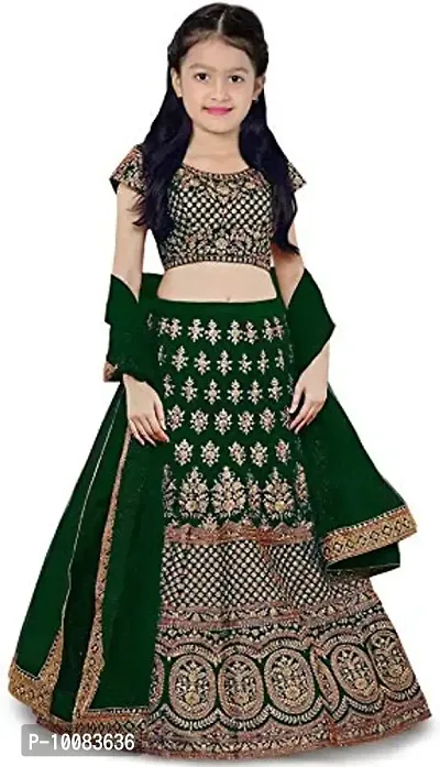 AVANI FEB KIDS SEMI STITCHED LEHENGA CHOLI (14-15 Years, Green)