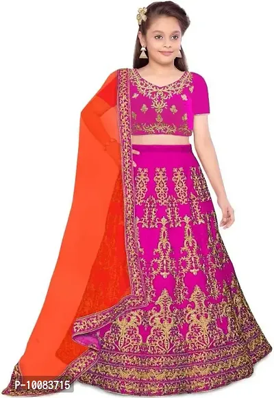 AVANI FEB SEMISTITCHED KIDS LEHENGA CHOLI (9-10 Years, Pink)