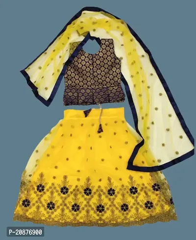 Trending Kids Girls Net Lehenga Choli with Embroidery and Thread Work-thumb0