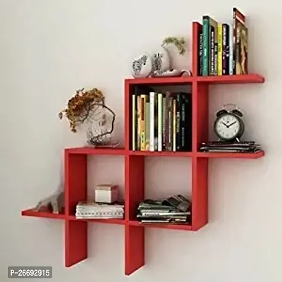 Stylish Wooden Wall Shelf Attractive Wall Shelves Floating Wall Mounted Beautiful Handcrafted Home Decor Red-thumb0