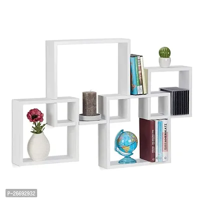 Stylish Wooden Cave Book Shelf Wall Mounted Wooden White Colour Set Of 4 Wall Hanging Shelves For Home Decor And Keeping Books-thumb0