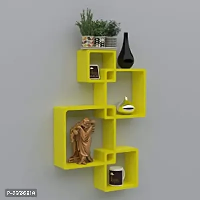 Stylish Square Shape Floating Wall Mounted Shelf Rack Storage Unit For Home Decoration Living Drawing Kids Room Office Set Of 4 Lemon Yellow-thumb0