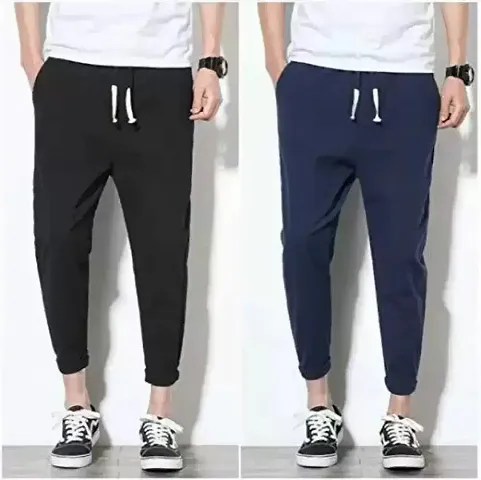 Trendy Cotton Blend Regular Track Pants For Men Combo Set Pack of 2