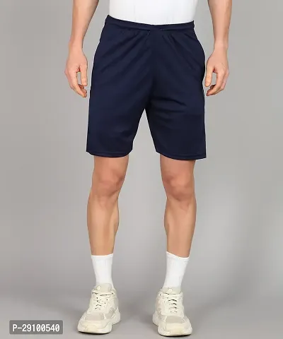 Stylish Navy Blue Polyester Solid Shorts For Men-thumb0