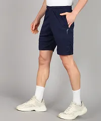 Stylish Navy Blue Polyester Solid Shorts For Men-thumb2