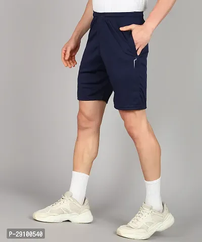 Stylish Navy Blue Polyester Solid Shorts For Men-thumb3