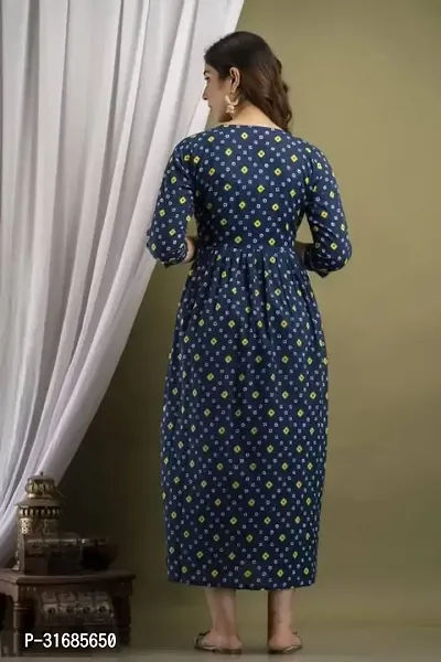 Beautiful Navy Blue Rayon Printed Flared Kurta For Women-thumb2