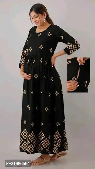 Beautiful Black Rayon Printed Anarkali Kurta For Women-thumb0