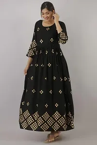 Beautiful Black Rayon Printed Anarkali Kurta For Women-thumb1