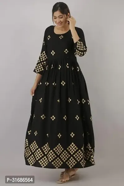 Beautiful Black Rayon Printed Anarkali Kurta For Women-thumb2